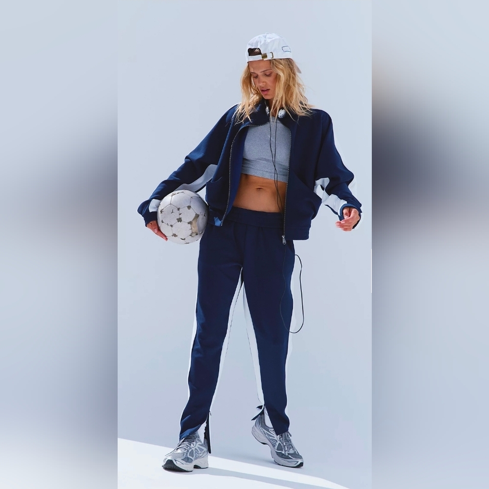 Free People Play Maker Set Blue & White Side-Stripe Track Pants & Top